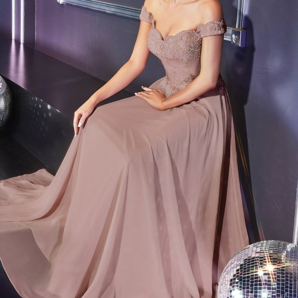 NEW MOCHA Off Shoulder Sequin Bodice A-Line PROM PARTY EVENING Dress CD7258